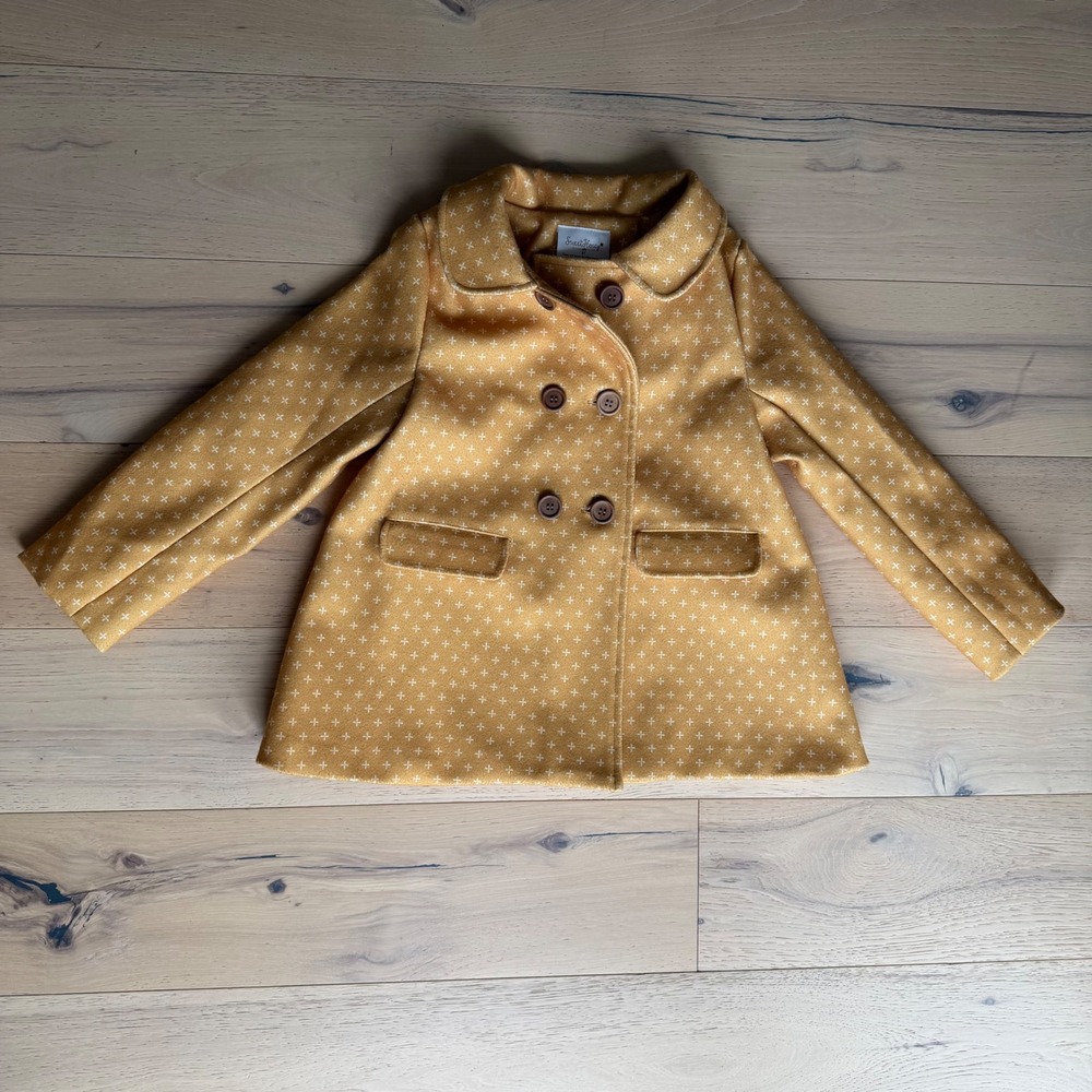 SweetHoney Girls Mustard Yellow Cross Pattern Wool Blend Pea Coat Size 8Y